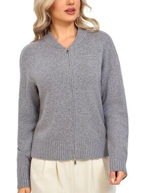 Cozy Merino Wool Zip Cardigan for Women | Stylish Baseball Collar Sweater Jacket